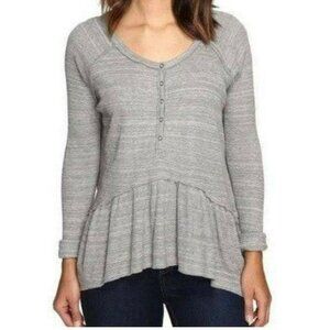 We the Free by Free People Grey Coastline Peplum Thermal Henley Small Fits to XL